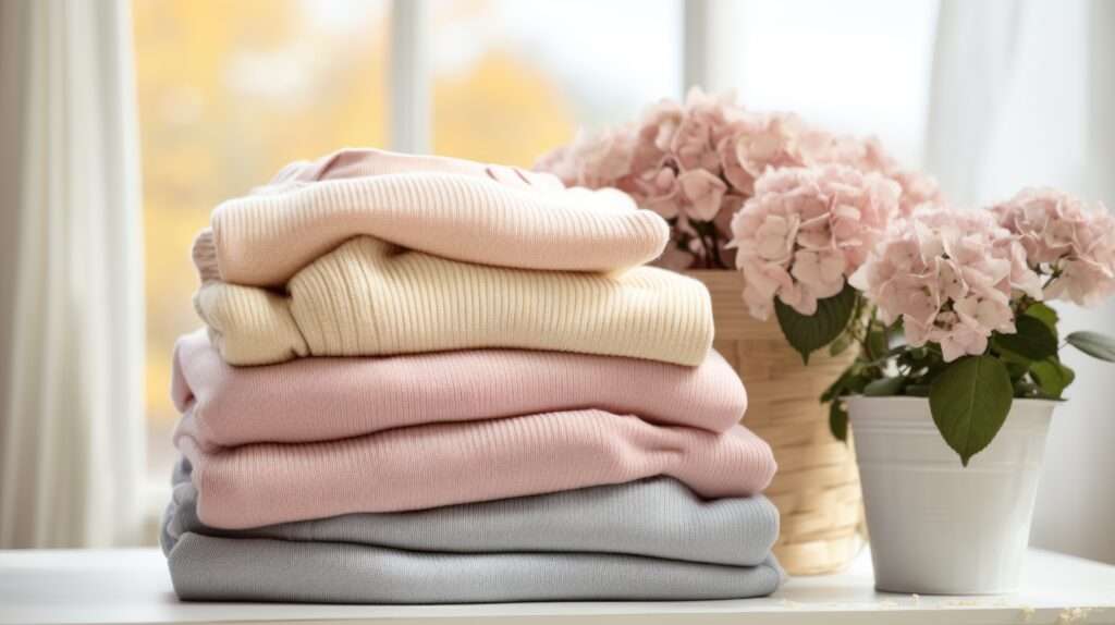 Freshly cleaned and folded baby clothes after newborn home cleaning in Calgary